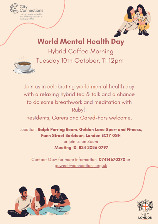 World mental health day City Connections coffee morning flyer