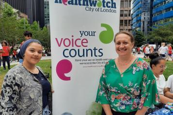 Rachel and Salma at the Aldgate festival